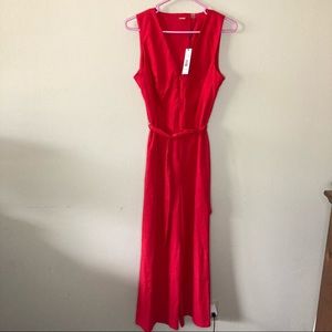 NWT T Tahari Linen Cropped Leg Jumpsuit Red - 4